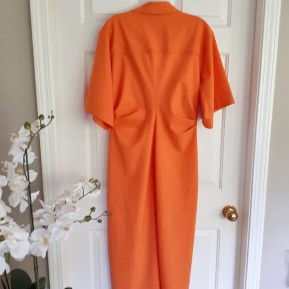 NWT Zara orange draped short sleeve collared midi shirt dress, XS - Picture 8 of 8